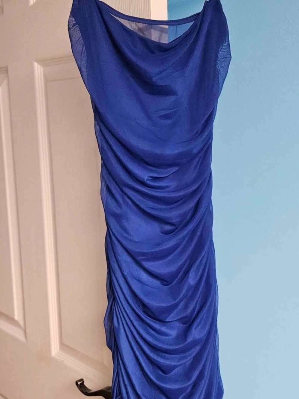 Royal Blue Ruched Cowl Neck Women's Dress